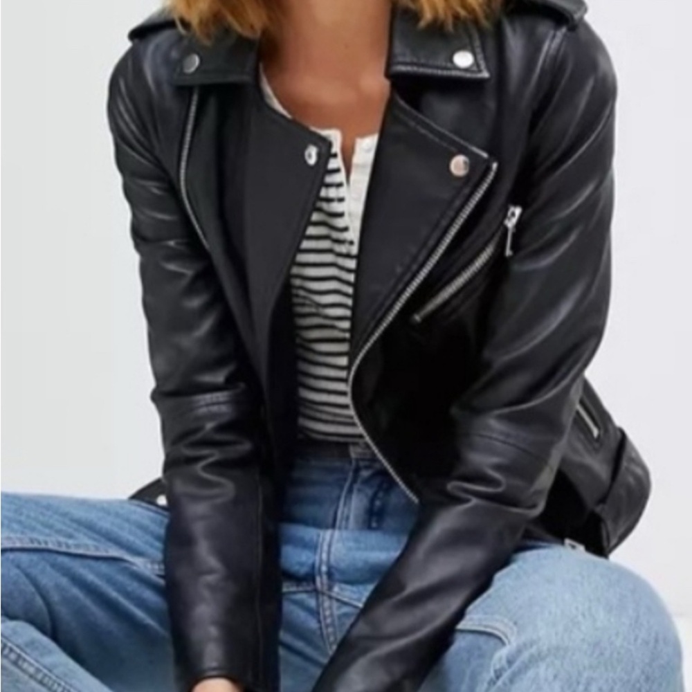 Barney’s Original black leather moto Jacket size US 8/ Eur 12
